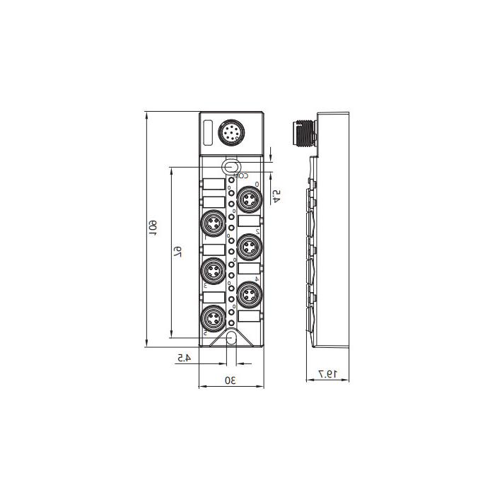 M8 junction box, PNP, 6-port split, LED, M12 integrated interface dock, 23P6S1